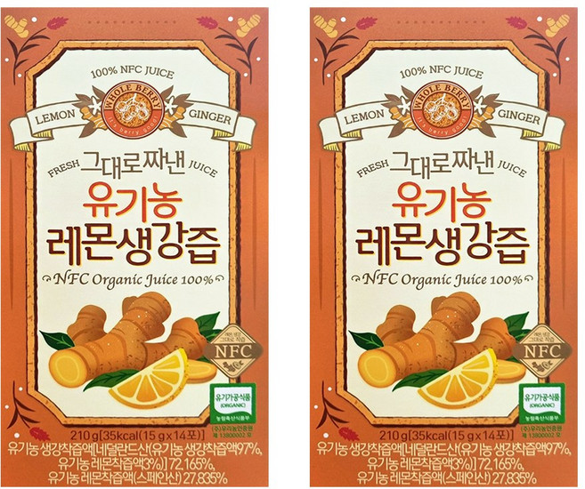 홀베리 그대로 짜낸 유기농 레몬 생강즙 14p, 210g, 2개