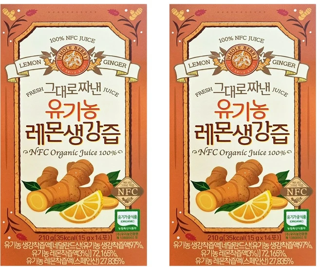 홀베리 그대로 짜낸 유기농 레몬 생강즙 14p, 210g, 2개 - 쿠팡