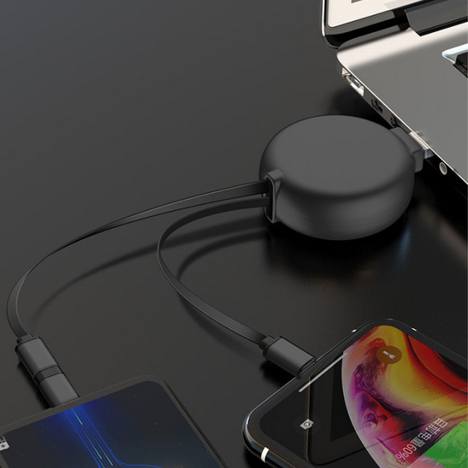 충전 릴 케이블 2in1 롤 차량용 아이폰 15 충전 8핀 5핀 c타입 선정리 자동차 A470, 단품, 1개, 단품