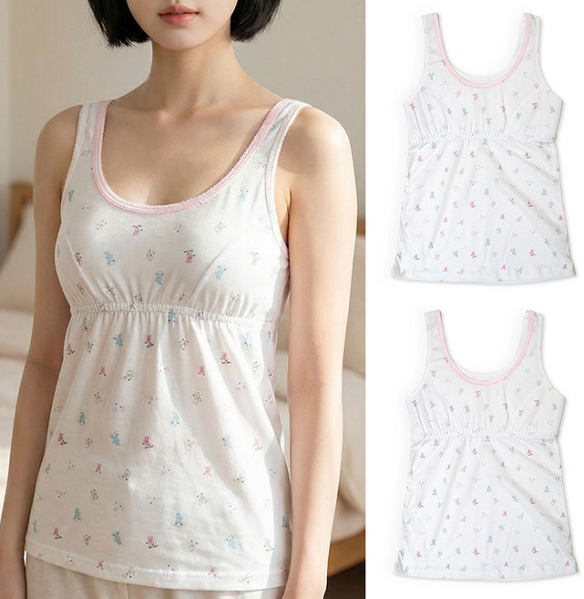 (2매 세트) 국산 순면 아기곰 캐릭터 주니어 브라 런닝 초등학생 속옷