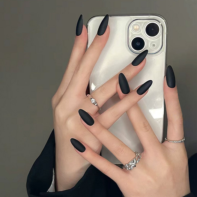 엘씨 리유저블 셀프네일팁 붙이는 인조손톱 24p, 1개, 엘씨네일팁#090_블랙무광아몬드롱