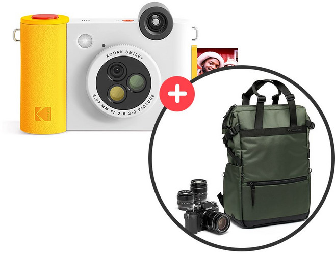 코닥 즉석 카메라 포토 프린터 레트로 카메라 스마일 플러스 + 맨프로토 카메라 백팩, 1개, 그린