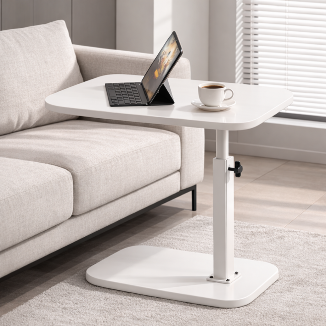 스트릿온 360도 회전 높이조절 사이드테이블, 화이트상판+화이트 다리