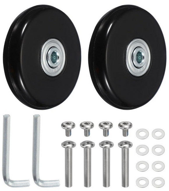 YELARXI 교체용 수하물 바퀴 여행 가방 바퀴 교체 키트 45x18mm 및 2세트 및 고무 및 블랙 - 장착 (회전 캐스터 베어링 수리/교체/롤러 백/가방/스피너), 1