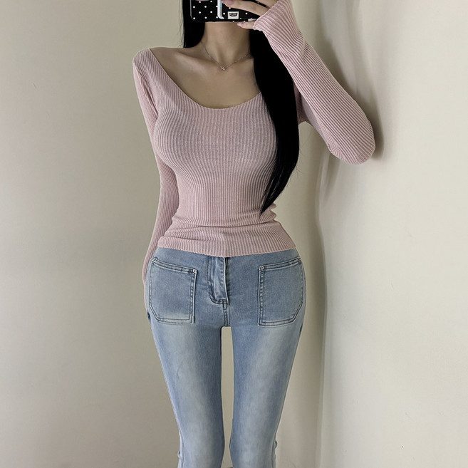 VANANA2 국내제작 골지 브이넥 긴팔티셔츠