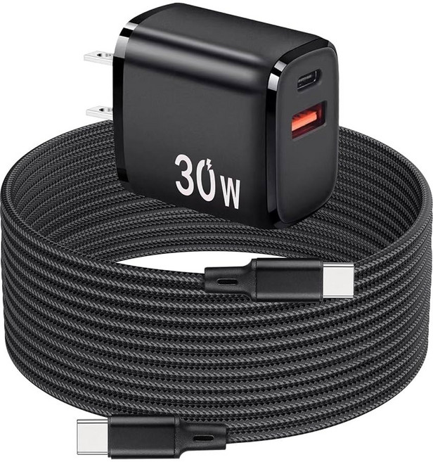 OCULUS QUEST 3 3와 호환 PD 65W USB C 초고속 충전기 메타 퀘스트 2 PICO 4 울트라 VR 셋용 6 6피트 C에서 충전 케이블이 있는 듀얼 포트 타입 어댑, 30W, 1개