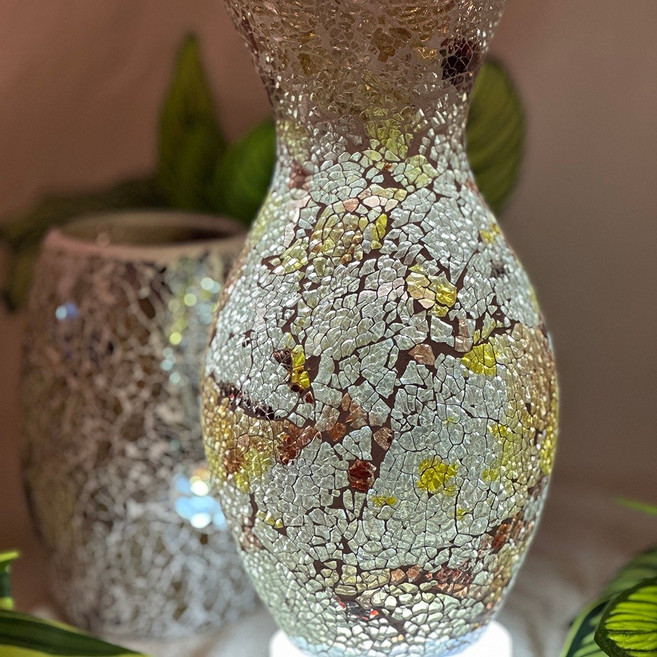 手工馬賽克花瓶燈 琥珀色系光澤, 曲線馬賽克花瓶 琥珀色