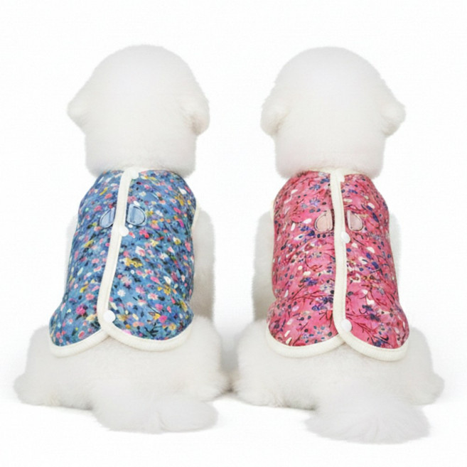 댕댕홀릭 강아지 고양이 김장조끼 할머니조끼 꽃무늬조끼, 1개, 핑크