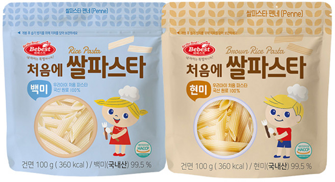 베베스트 처음에 쌀파스타 펜네 모양 파스타면 2종세트 백미+현미, 200g, 1세트