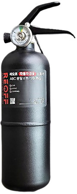 차량용소화기 0.7kg ABC분말 FKI 국가검증 KC인증 리오프 소화기+밸크로, 블랙 본품+벨크로, 1개, 700g