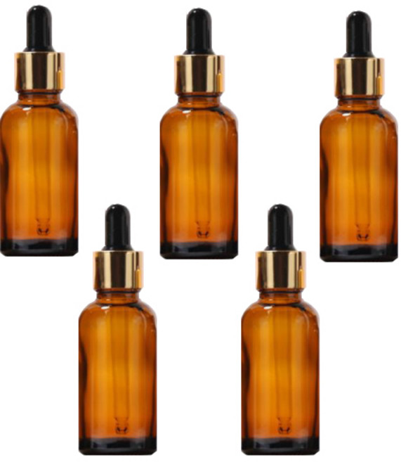 갈색 스포이드 유리병 에센스 아로마 오일 소분 공병 미니깔대기 증정- 골드캡/검정고무, 30ml 5개, 1개