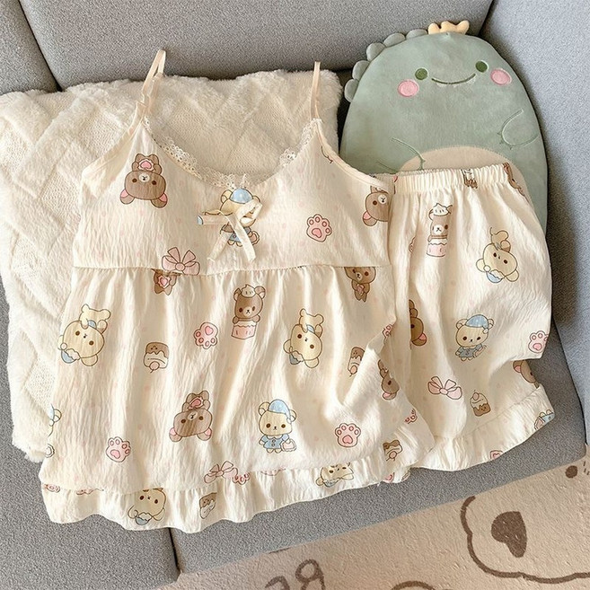 WILDSEA 여성 러블리 루즈핏 시원한 여름 파자마 상하의