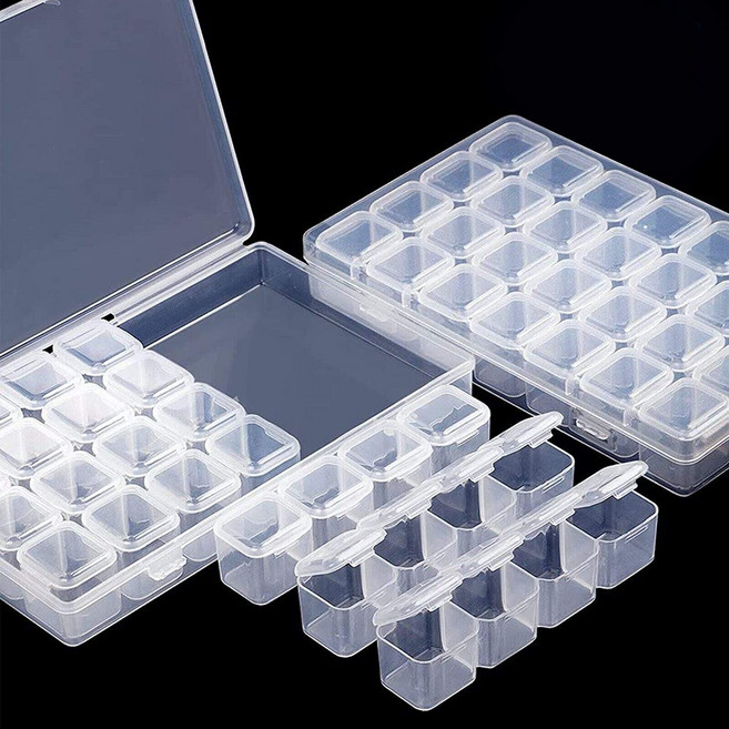 [루앤블리] 비즈보관함 28구 시드비즈 네일도구 보석십자수 엑세서리 보관상자 비즈통 구슬용기, 비즈통 28구+케이스, 2개