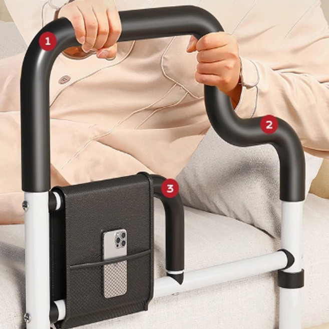 듀얼손잡이 높이조절 가능 침대 낙상방지 안전가드 노인 낙상 방지 예방, 안전가드 화이트검정