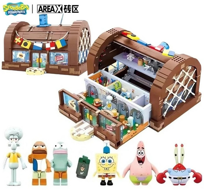 스폰지밥 레고 호환블럭 집게리아 하우스 스폰지밥피규어 세트 AREAX, 스폰지밥 집게리아 블럭, 1개