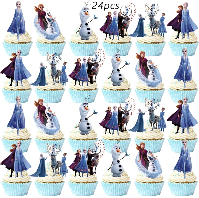 25pcs 냉동 공주 엘사 케이크 토퍼 생일 장식 테마 파, 01 24pcs