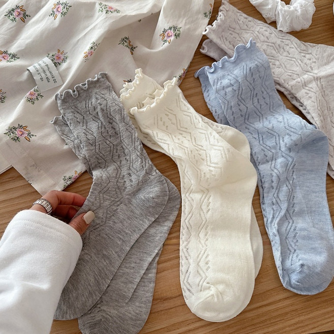 Banjiwu 여성 양말 순색 봄여름 양말 장목 양말 중장 운동 패션 흰양말 면양말 4족 세트