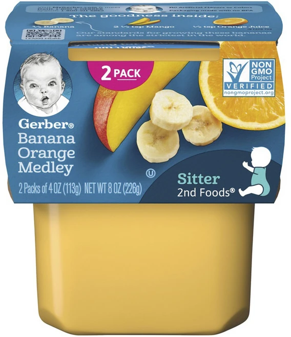 거버 어린이 과일퓨레 113g, 바나나 + 오렌지 메들리, 2개 - 쿠팡