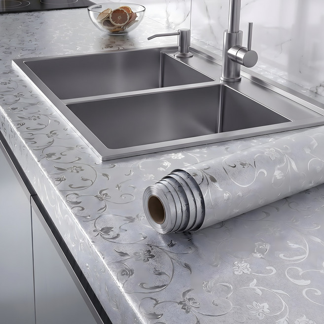 이지레벤 주방 시트지 기름때 오염방지 필름 실버덩굴, 1개