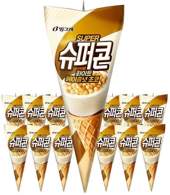 빙그레 슈퍼콘 화이트헤이즐넛 아이스크림, 12개, 150ml