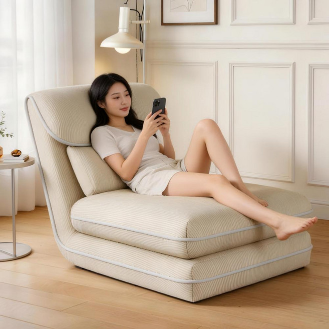 Takata 접이식 소파베드 각도조절 등받이 편안한 다기능 소파, 아이보리