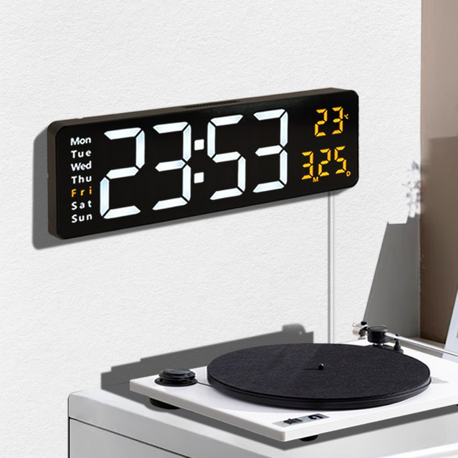 디지털 LED 벽시계 오렌지 전자 리모컨 알람 온도 날짜 타이머 리모콘 인테리어 벽시계, 대형(No.6626)-오렌지