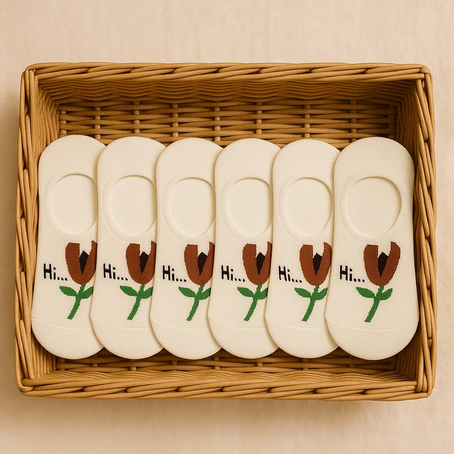 보광몰 여성 패션 양말 꽃무늬 벗겨지지 않는 면소재 덧신 6P 세트 SA03