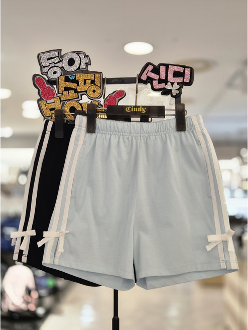 신디키즈 동아쇼핑점 여아"꾸안꾸@2026년~~여름신상@큐티한스타일 편한스타일 데일리룩"편해 아스킨 리본트임 반바지 트레이닝팬츠@초등 여아 아동 여름반바지 팬츠 바지 하의@