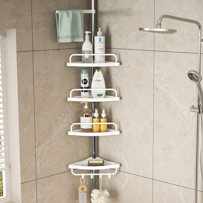 까마느 욕실 코너선반 무타공 기둥식 다용도 화장실 정리함, 화이트, 1개