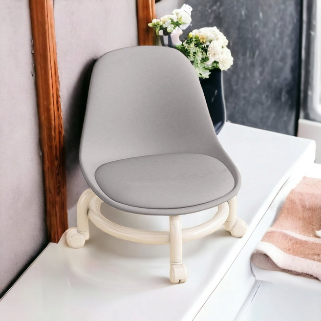 데이킨 쿠션 무빙 바퀴달린 등받이 앉은뱅이의자 스툴의자, 그레이, 1개