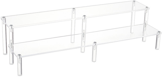 투명 아크릴 디스플레이 선반 2단 미니피규어 인형 화장품 전시대 철제 피팅 포함 조립형 받침대 40x14x10.5cm, 투명한, 1세트