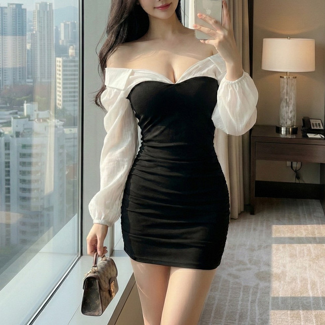 글램디브 세비운 셔링원피스 미니 카라 하객룩 AB1200