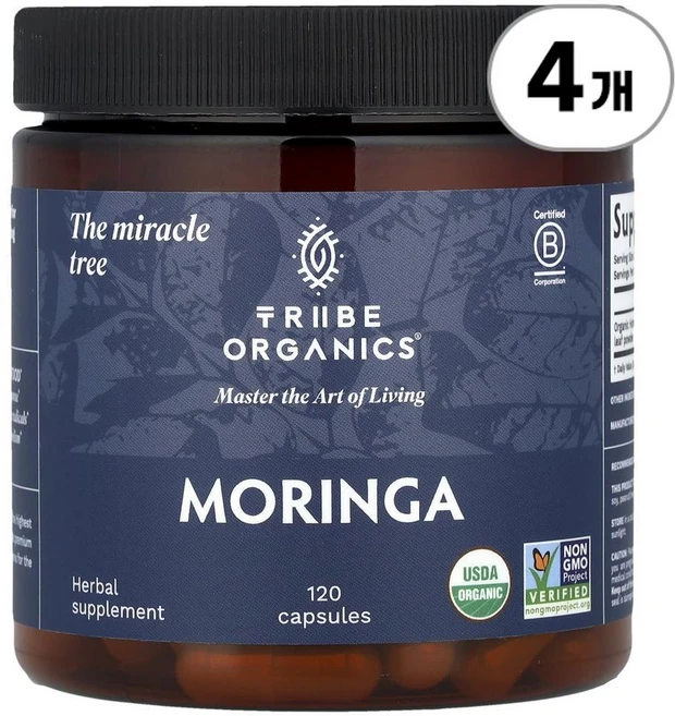 트라이브 오가닉 모링가 Tribe Organics Moringa 120정, 4개 - 쿠팡