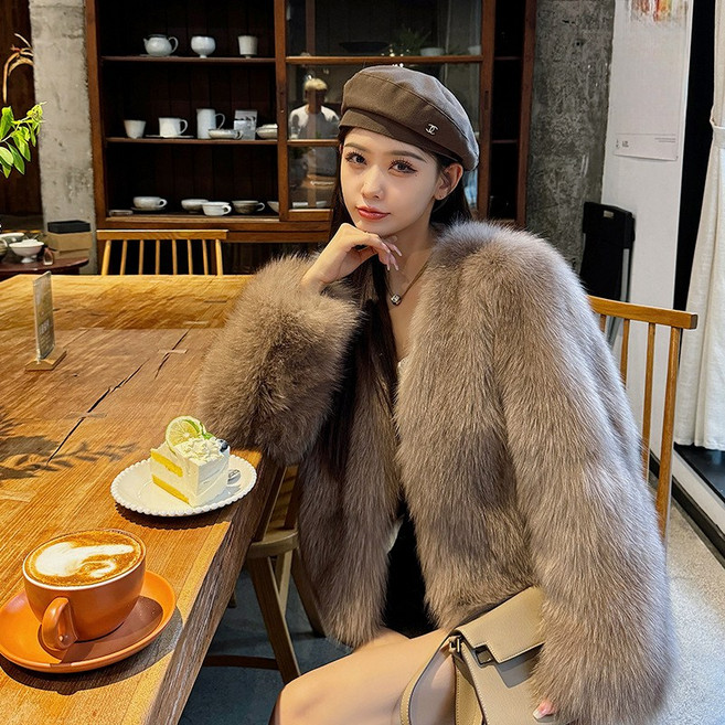 COSYEVNO 여자 모피 코트겨울 멋스러운 V넥 스타일리쉬한 퍼 숏코트 LFHwt-2