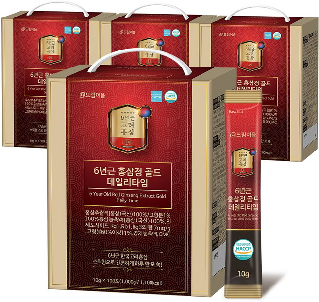 드림이음 대용량 6년근 홍삼정 골드 진액 스틱 데일리타임 10g x 100포, 4박스, 100회분