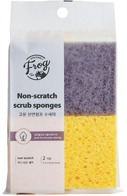 감성주방 프로그 무흠집 더블액션 부드러운 천연펄프 수세미 2P, 2개입, 1개