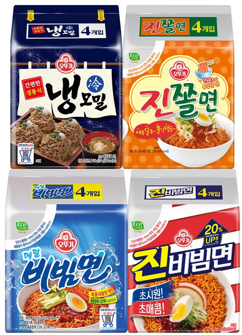 오뚜기 진비빔면 (156gx4) 1개+진쫄면 (150gx4) 1개+메밀비빔면 (130gx4) 1개+냉모밀 (127gx4) 1개, 1세트