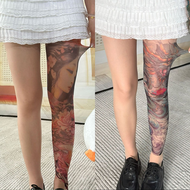 다이나토리 여성 문신 꽃 스타일 팬티 스타킹 2켤레 세트