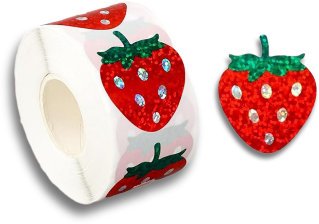 레이저 딸기 스티커 PVC 반짝이 500pcs, 1개, 혼합(S6243) 500매