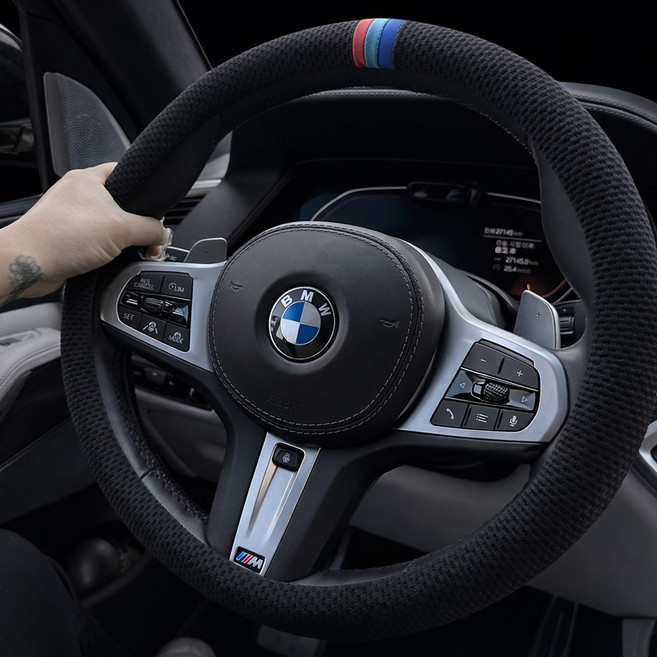 [MAA] 몬스터 M 여름용 메쉬 자동차 핸들커버 냉감 가죽 카본 패턴 BMW 전용 D컷 논슬립 스티어링휠 커버 얇은 그립 퍼포먼스 5시리즈 7시리즈 i시리즈 호환 차량용 인테리어, 몬스터M 메쉬핸들커버