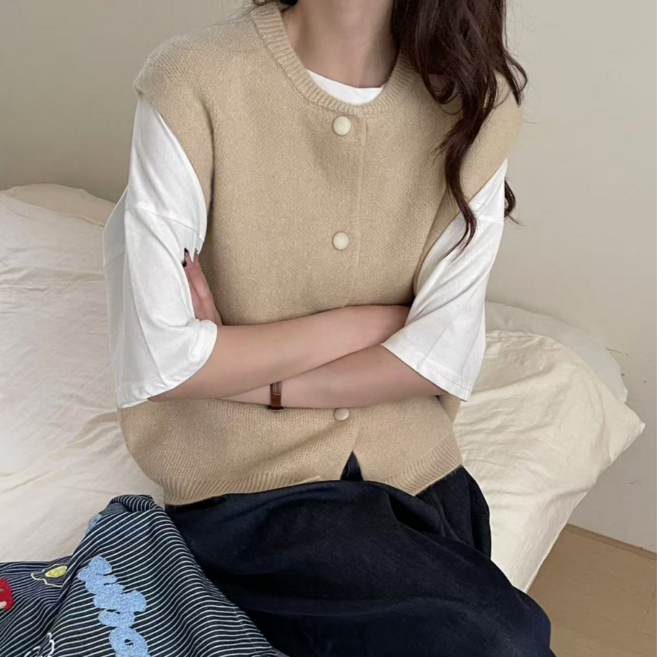 니트조끼 뜻밖에하루 봄 가을 겨울 베스트 기본 여성 조끼