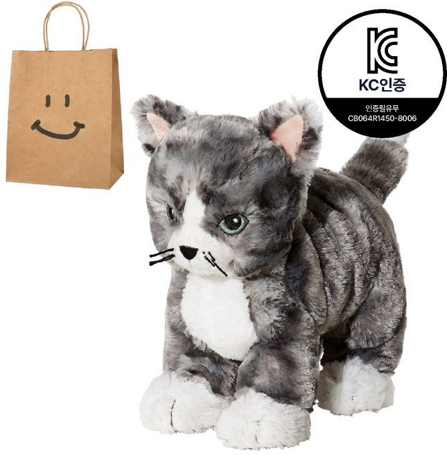 이케아 릴레플루트 고양이 인형 +선물백, 1개, 그레이 화이트, 26cm