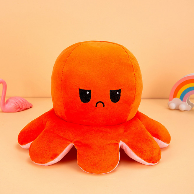 플립 낙지 피규어 양면 플립 인형 뽀글이 장난감 주꾸미 틱톡, 오렌지, 20Cm/0.06Kg