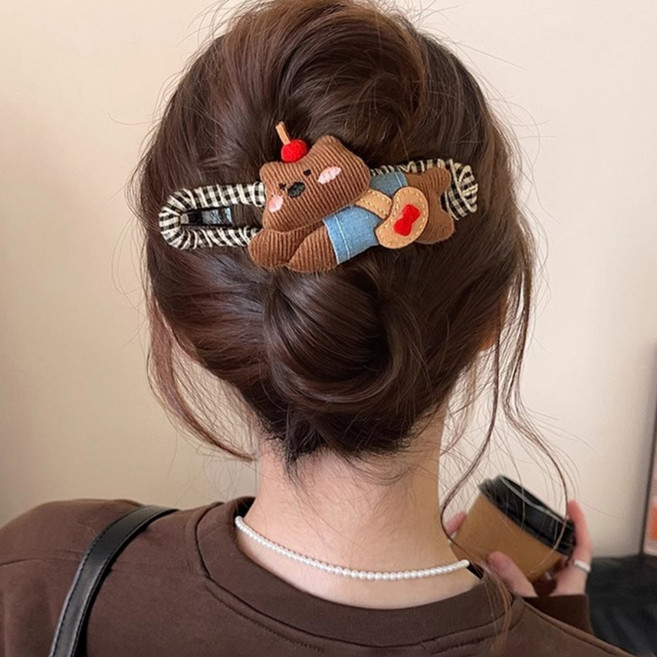 귀여운 강아지 올림머리 헤어 집게핀 대형 바나나핀