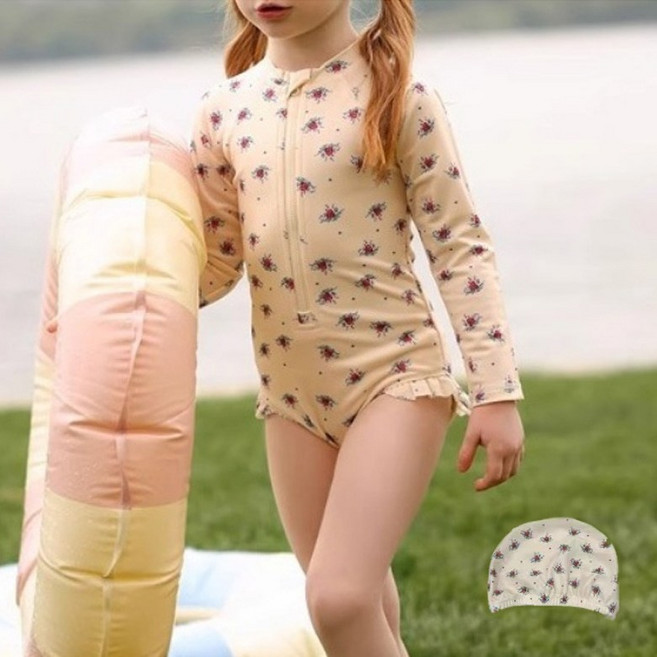 구빠방 아동 프릴 긴팔 모노키니 수영복 세트