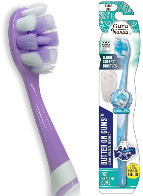 GuruNanda Butter On Gums 칫솔 ADA 승인 민감성 및 후퇴하는 잇몸을 위한 8000개 이상의 울트라 소프트 Softex 칫솔모 하얀 치아에 적합 1개입 19, 1개 (1팩) - 쿠팡