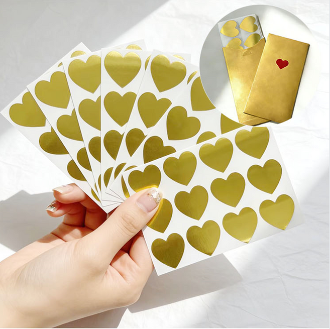 풍수지리 재물운 황금 하트 스티커 60개 인테리어, 1세트, 골드