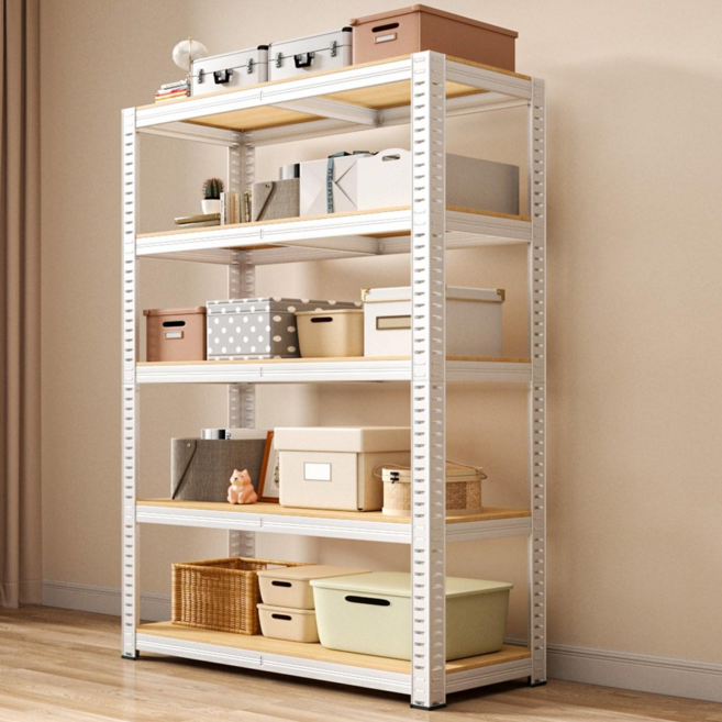 투에스리빙 튼튼한 무볼트 간편조립 철제 선반, 5단, 화이트