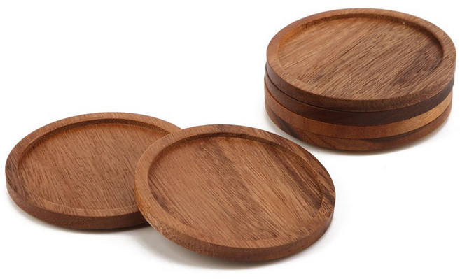 코코메이트 우드 티 코스터 나무 트레이 컵받침 6P세트, 월넛