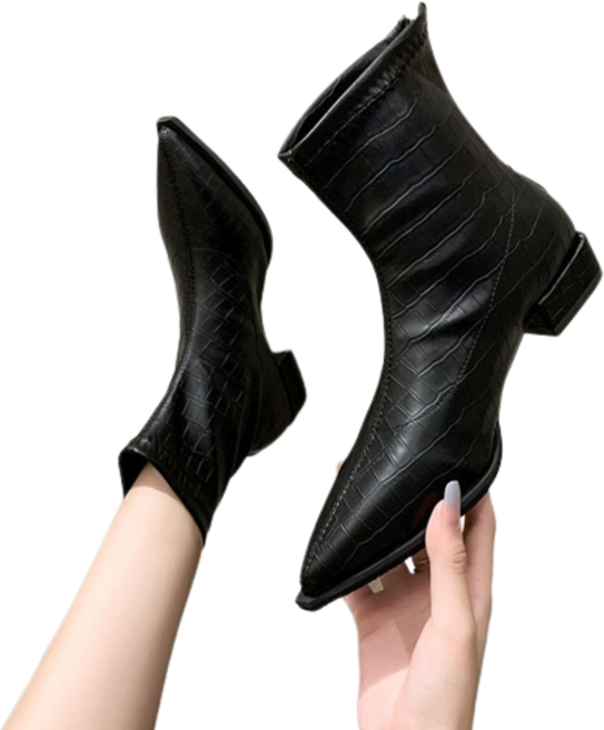 여성 봄과 가을 짧은 부츠 패션 겨울 플랫 포인팅 짧은 부츠 새로운 낮은 힐 지퍼 3CM 짧은 부츠 KGEJAHG09J